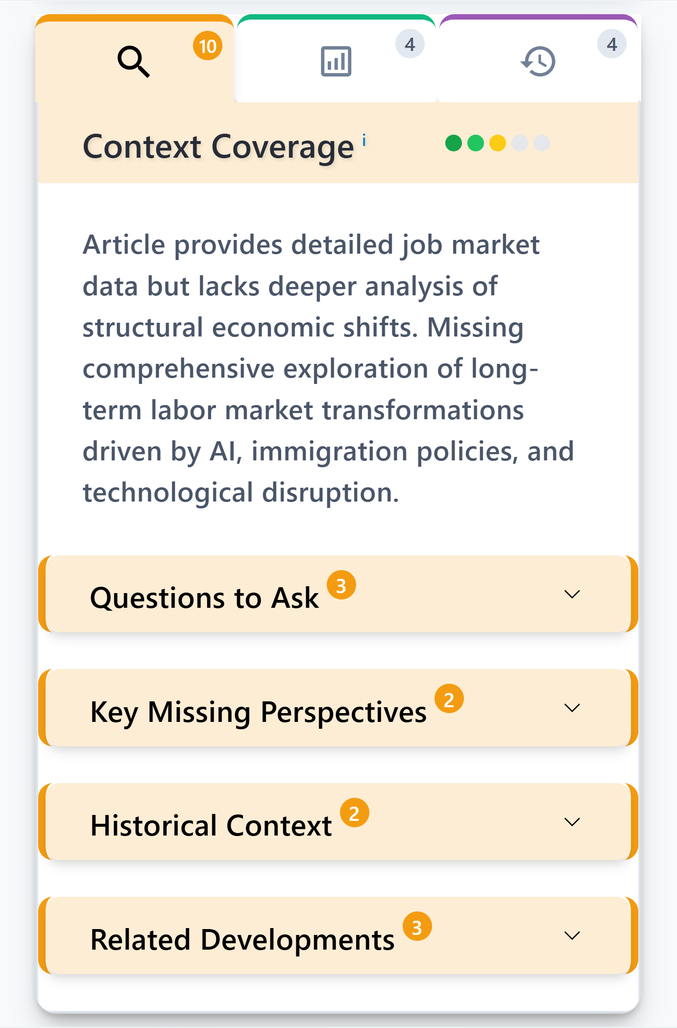 Context Analysis feature showing historical background