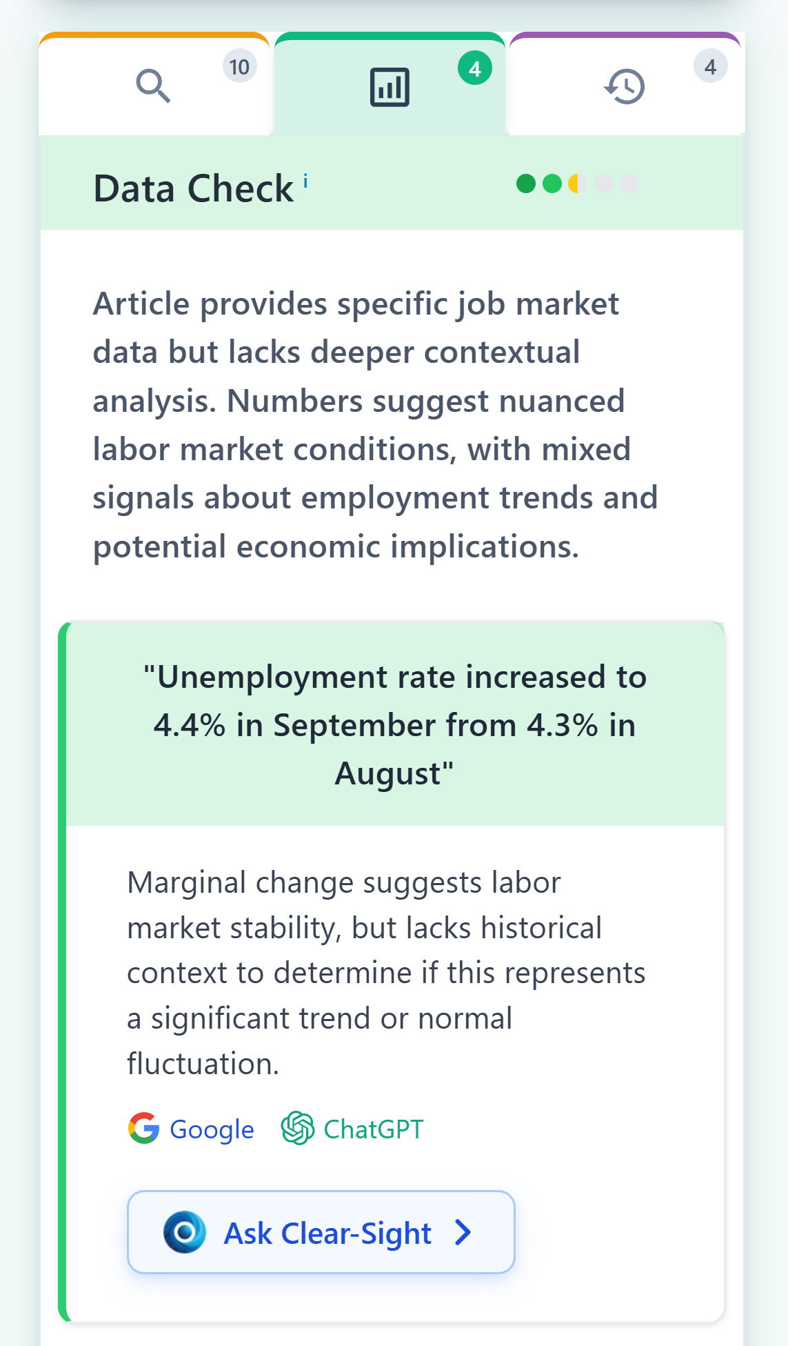 Evidence Evaluation feature showing source credibility