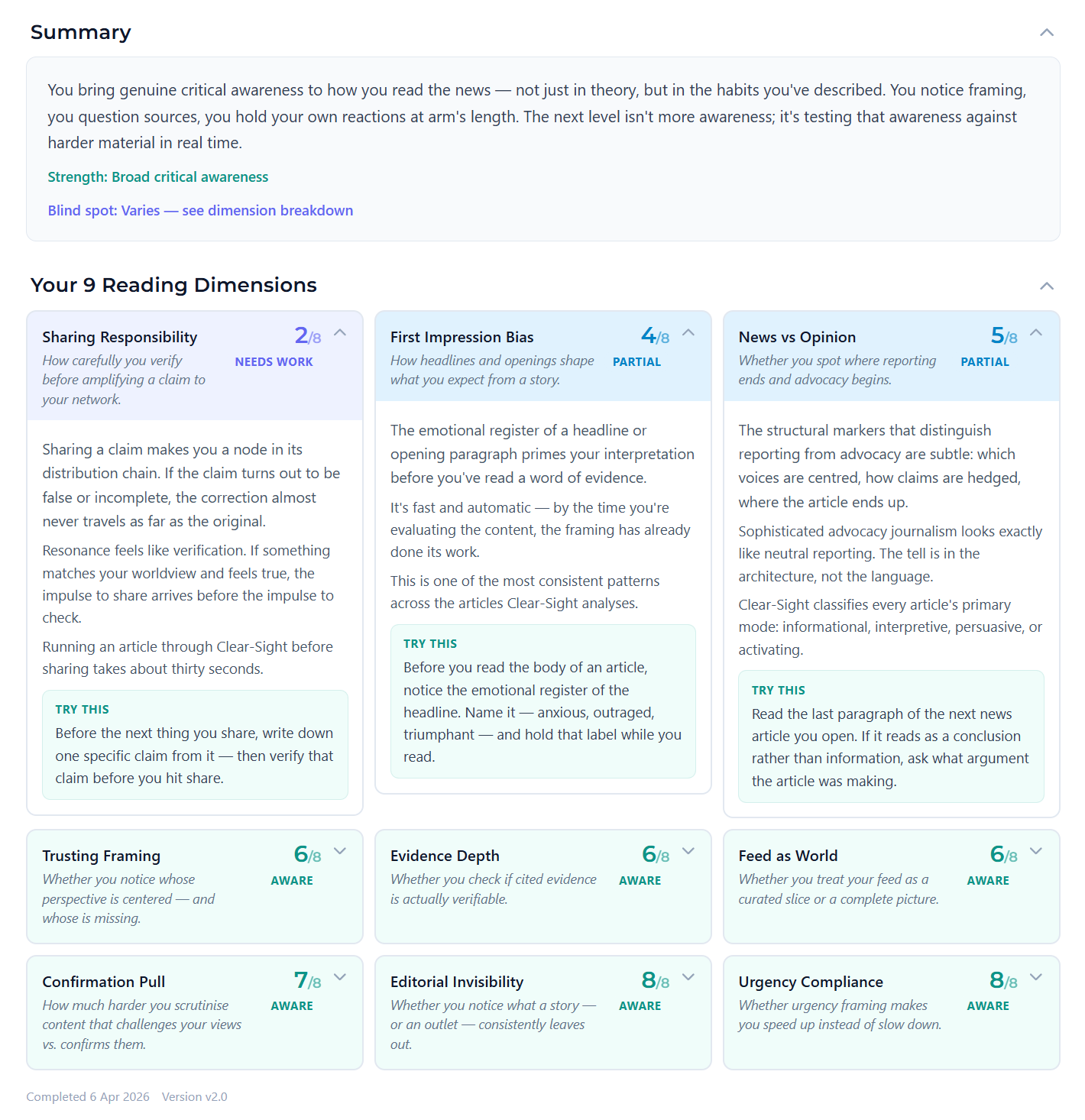 The Knowledge Lens attitude survey, asking how the reader feels about the news today