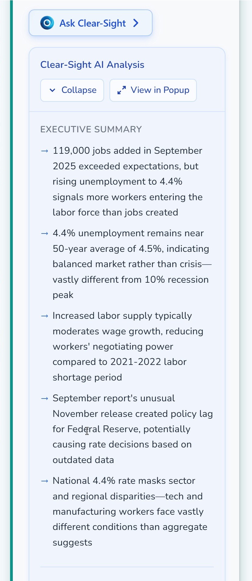 Deep Research feature showing AI-powered analysis