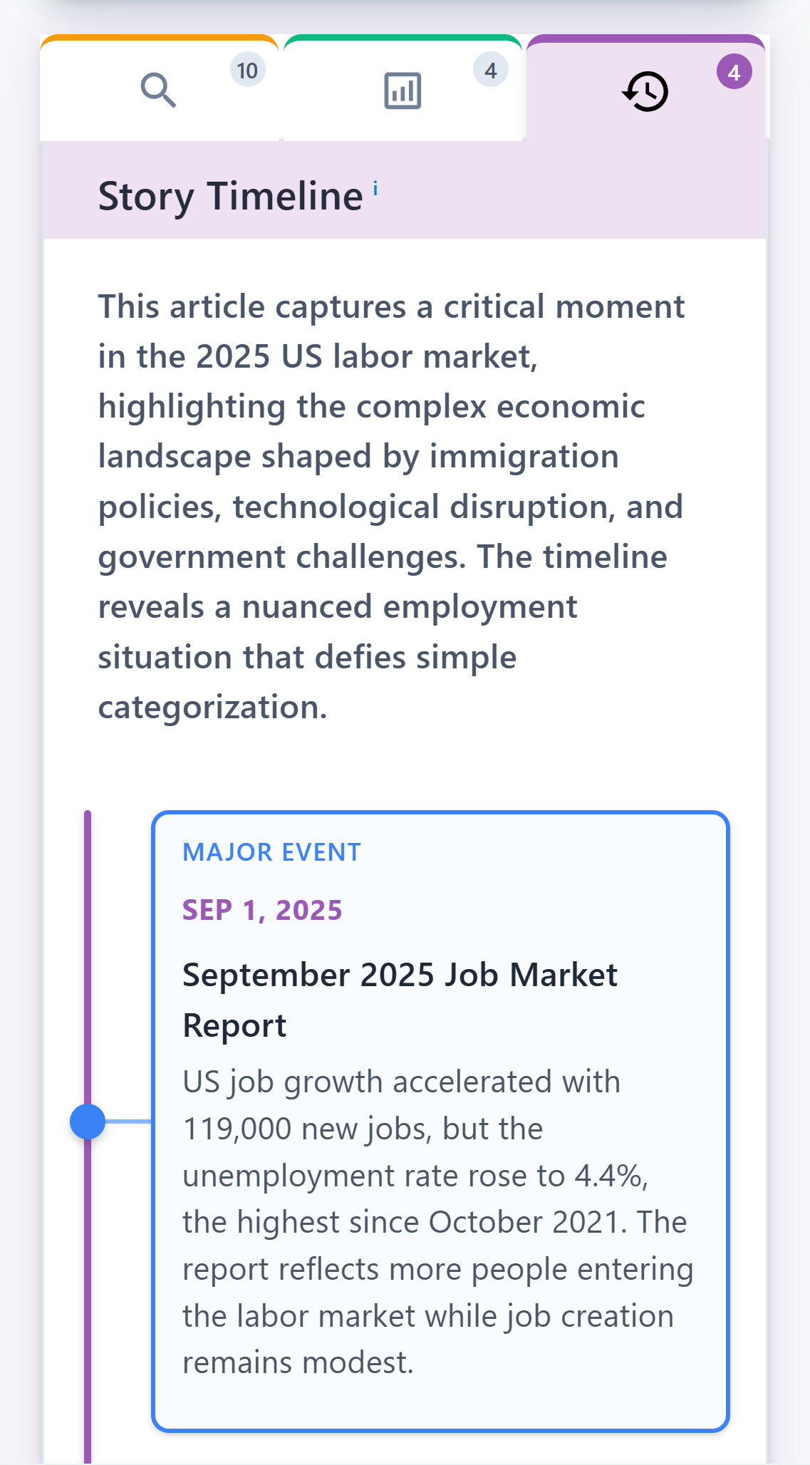 Timeline Tracking feature showing story progression